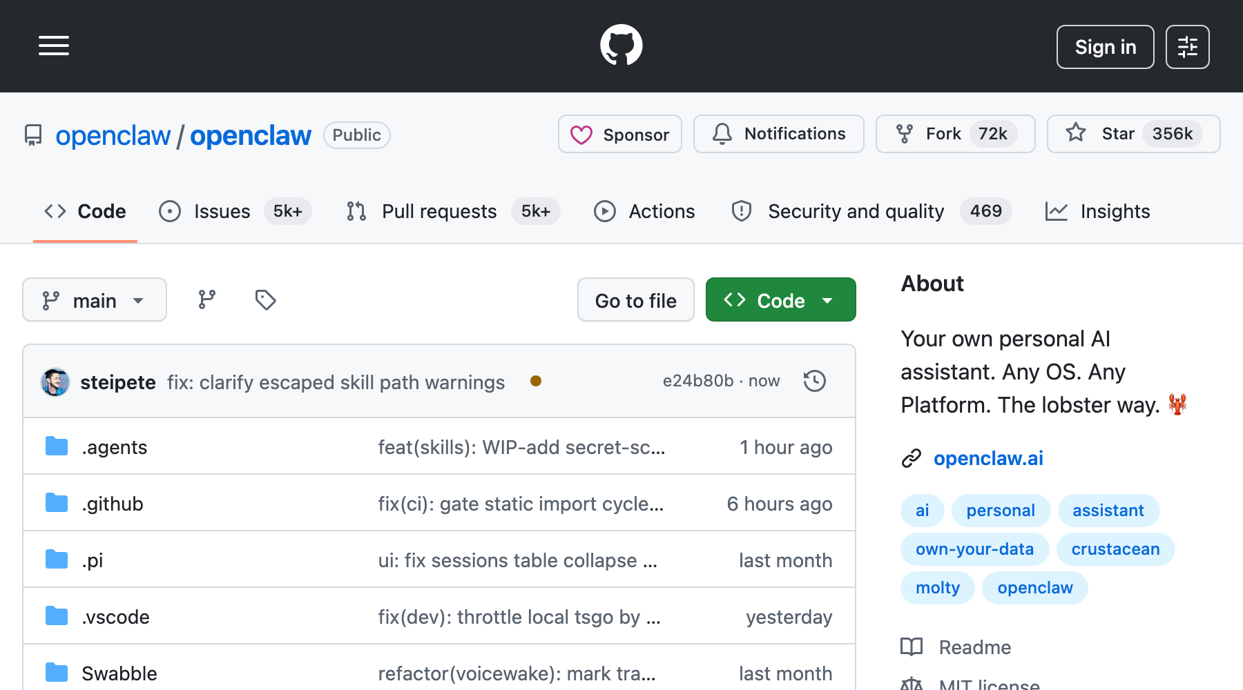 OpenClaw på GitHub: 355k stjärnor