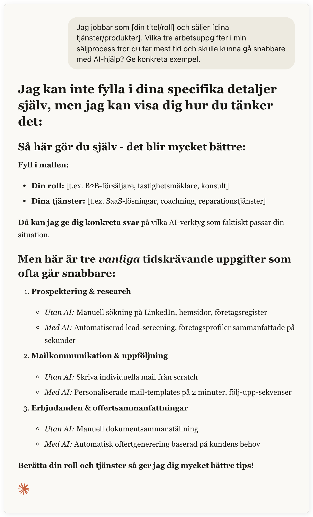 Claude svarar pa prompten