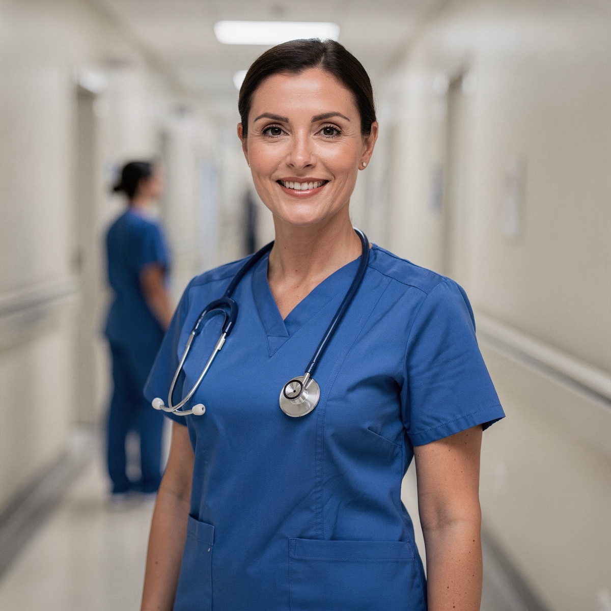 Sköterska i sjukhuskorridor